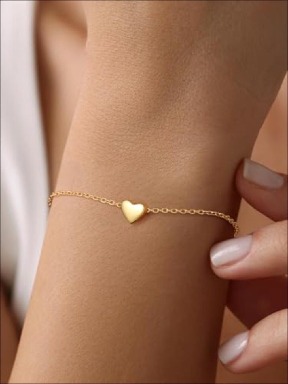 Sterling Silver Dainty Link Chain Bracelet with Heart Charm Gold Plated